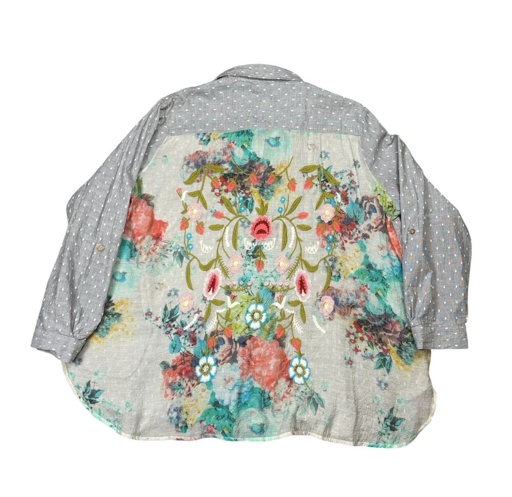 John Mark Cotton Embroidered Back Long Sleeve Tunic Womens 2X Gray Popover Boho